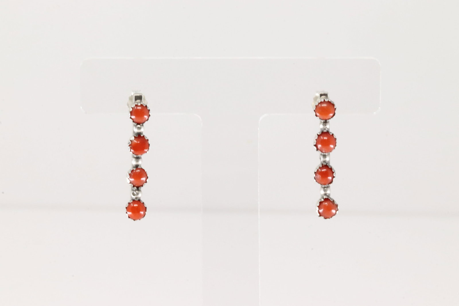 Native America Navajo Sterling Silver Coral Post Earring's By Franlkin Johnson.: This is a Native America Navajo Sterling Silver Coral Post Earring's By Franlkin Johnson.