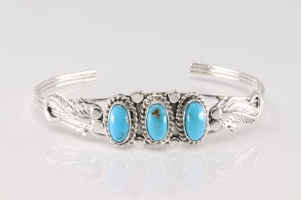 Native America Navajo Sterling Silver Turquoise Bracelet Cuff By Andrew Vandever.