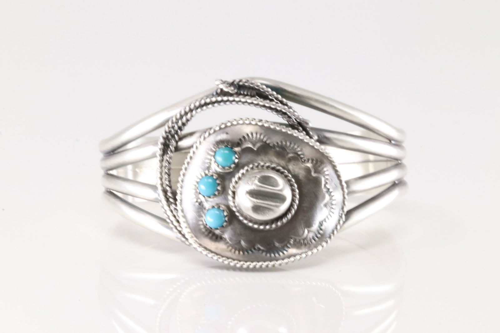 Native America Navajo Sterling Silver Turquoise Cowboy Hat Bracelet Cuff By Bobby Platero. (1 of 4)