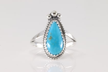 Native America Navajo Sterling Silver Turquoise Ring By Alice Rose Sanders.