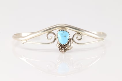 Native America Navajo Sterling Silver Turquoise Bracelet Cuff By C.