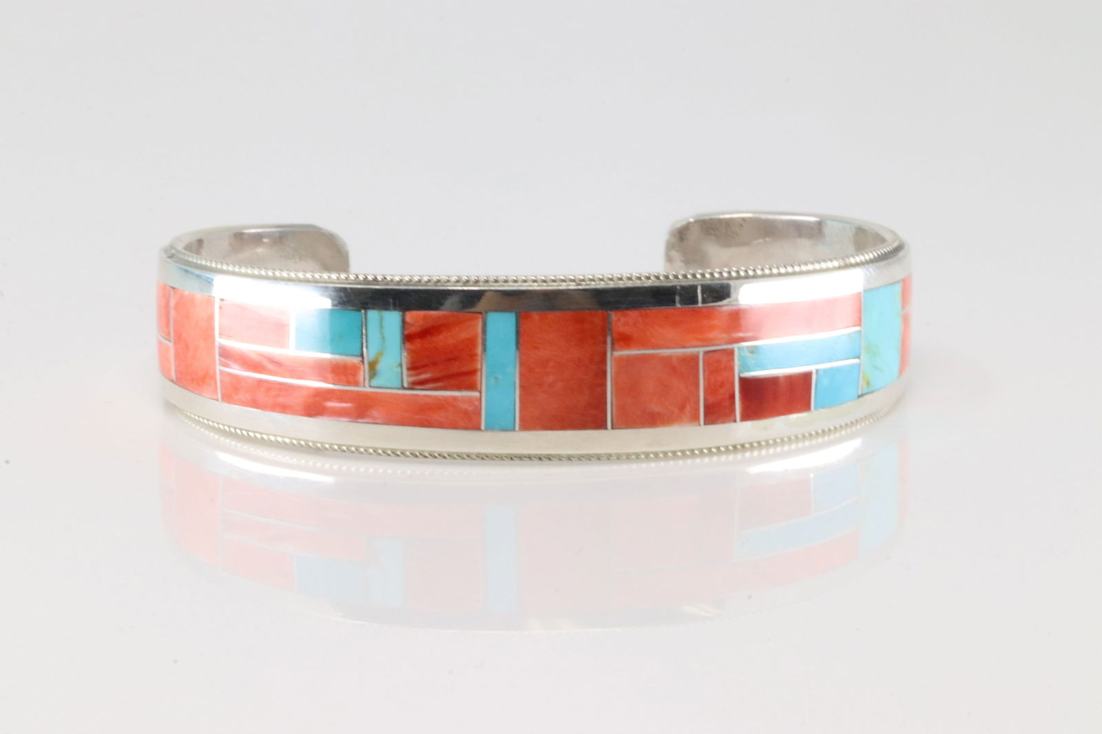 Native America Zuni Sterling Silver Multi-Color Stone Inlay Bracelet Cuff By RGB. (1 of 4)