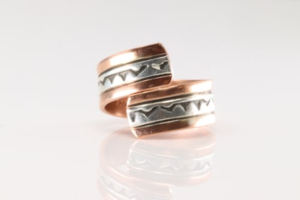 Native America Navajo Sterling Silver Copper Ring By Wylie Secatero.