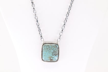 Native America Navajo Sterling Silver Number 8 Turquoise Necklace By Augustine Largo.