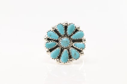 Native America Navajo Sterling Silver Turquoise Ring By Alicia Wilson.