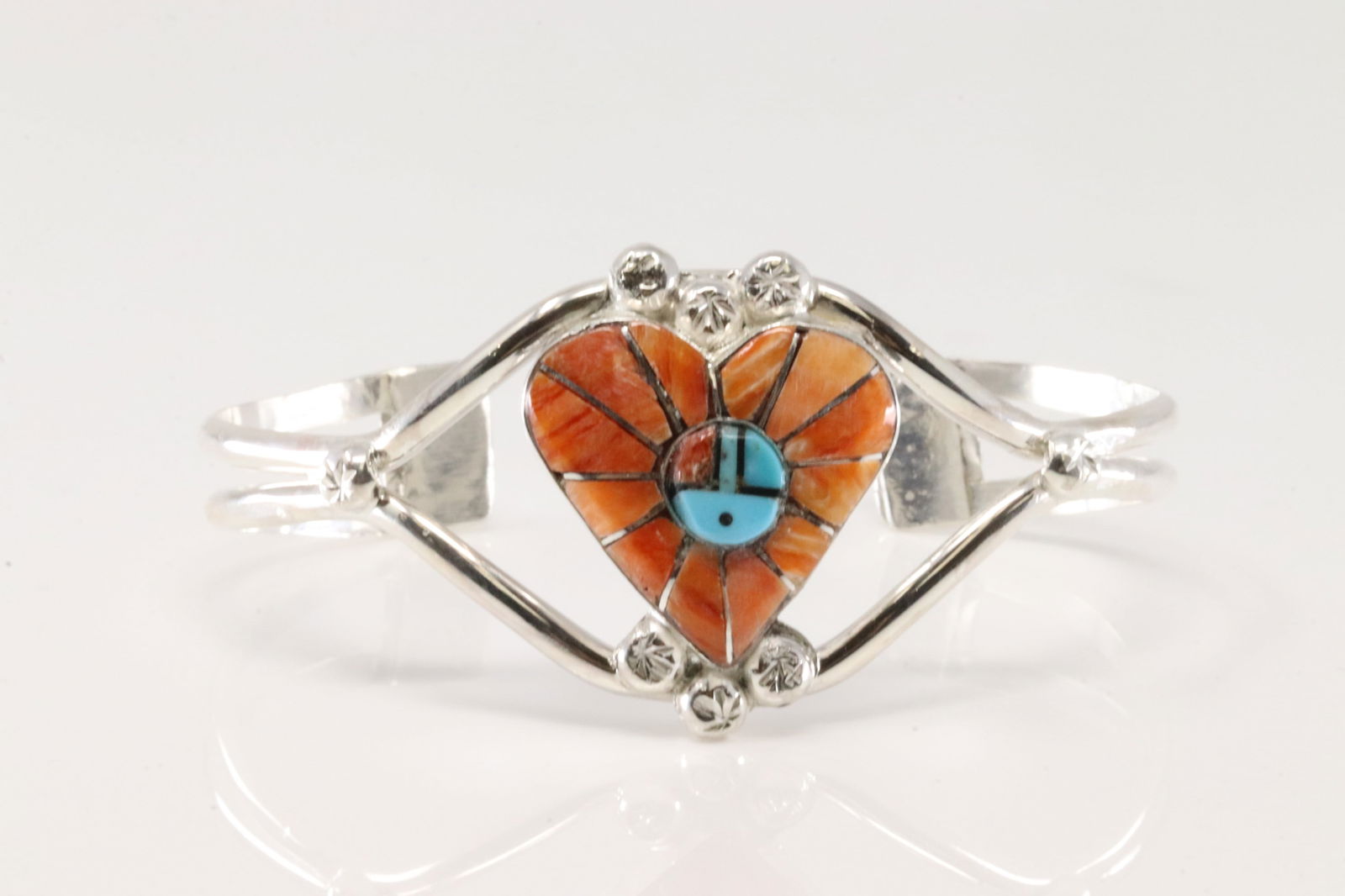 Native America Zuni Sterling Silver Multi-Color Stone Inlay Bracelet Cuff By Ola Eriacho. (1 of 4)