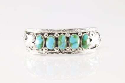 Native America Navajo Sterling Silver Sonora Gold Turquoise Bracelet Cuff By Darrell Morgan.
