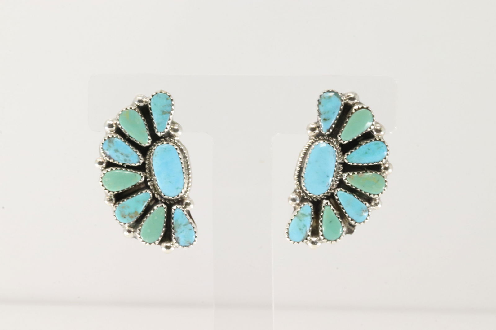 Native America Navajo Sterling Silver Kingman Turquoise Post Earring's By Alicia Wilson. (1 of 4)