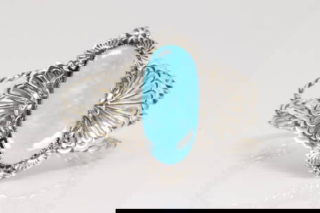 Native America Navajo Sterling Silver Turquoise Bracelet Cuff By Gilbert Smith.: This is a Native America Navajo Sterling Silver Bear Paw Turquoise Bracelet Cuff By Pearlene Spencer Talley.
