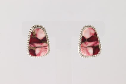 Native America Navajo Sterling Silver Dahlia Rose Stone Post Earring's By Gabi Jim.