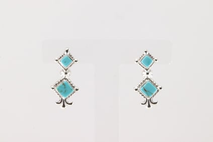 Native America Navajo Sterling Silver Turquoise Post Earring's By Sadie Jim.