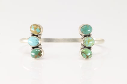 Native America Navajo Sterling Silver Kingman Turquoise Bracelet Cuff By Geraldine James.
