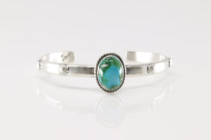 Native America Navajo Sterling Silver Sonora Gold Turquoise Bracelet Cuff By Samuel Yellowhair.