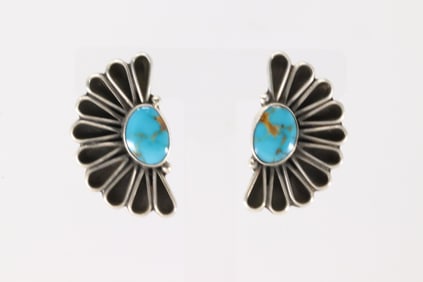 Native America Navajo Sterling Silver Kingman Turquoise Post Earring's By Geraldine James.
