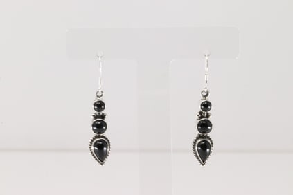 Native America Navajo Sterling Silver Black Onyx Dangling Earring's By Gary Shorty.