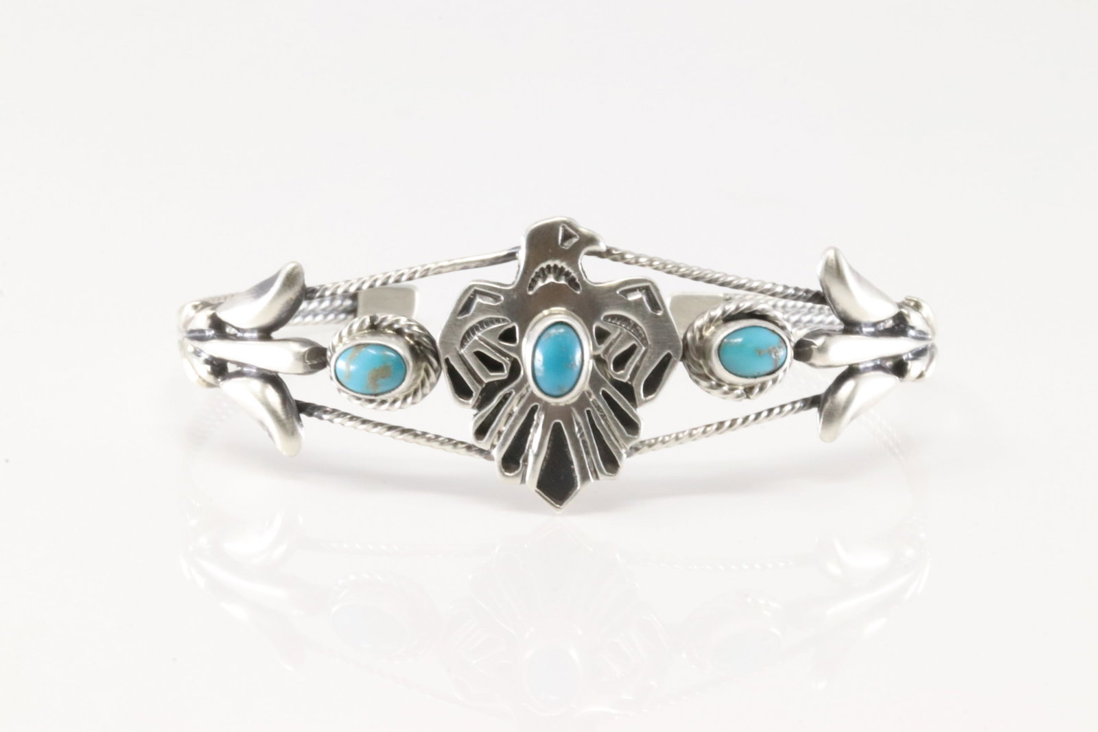 Native America Navajo Sterling Silver Turquoise Thunderbird Bracelet Cuff By Bobby Platero.: This is a Native America Navajo Sterling Silver Turquoise Thunderbird Bracelet Cuff By Bobby Platero.