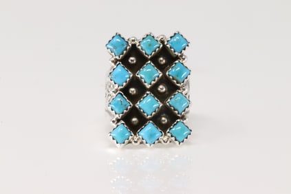Native America Navajo Sterling Silver Turquoise Ring By Verley Betone.