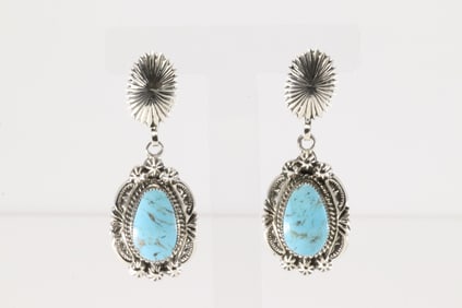 Native America Navajo Sterling Silver Turquoise Post / Dangling Earring's By angie Platero.