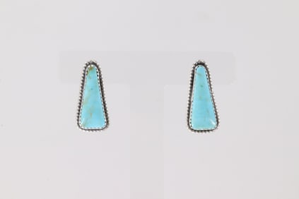Native America Navajo Sterling Silver Kingman Turquoise Post Earring's By Virginia Becenti.