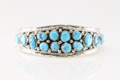 Native America Navajo Sterling Silver Turquoise Bracelet Cuff By Anita Whitegoat.