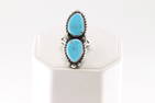 Native America Navajo Sterling Silver Turquoise Ring 2 Stone By Robert Shakey.