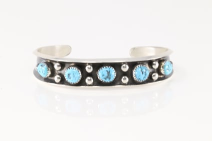 Native America Navajo Sterling Silver Turquoise Bracelet Cuff By Paul Largo.