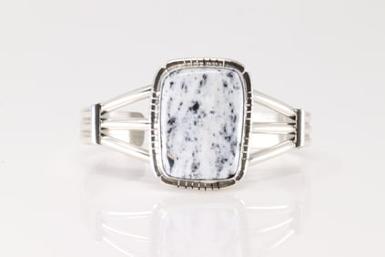 Native America Navajo Sterling Silver White Buffalo Bracelet Cuff By S.E.