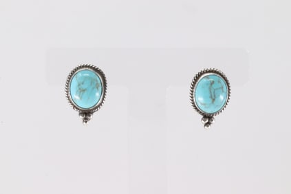 Native America Navajo Sterling Silver Kingman Turquoise Post Earring's By Theresa Smith.
