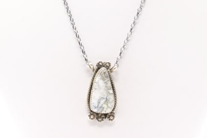 Native America Navajo Sterling Silver White Buffalo Necklace By Virginia Hinio.