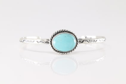 Native America Navajo Sterling Silver Turquoise Bracelet Cuff By D.
