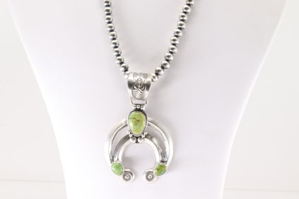 Native America Navajo Sterling Silver Turquoise Naja Necklace By Samuel Yellowhair.