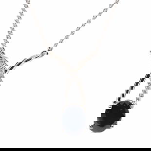 Sapphire & Diamond Pendant / Necklace 10Kt.: Ladies 10Kt White Gold Sapphire & Diamond Pendant / Necklace. Necklace has one Oval Saphhire with 15 Diamonds. Necklace length: 18.00" Adjustable" Total weight: 2.30 Grams.