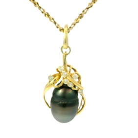 14K Gold Black Tahitian Pearl Diamond Ladies Pendant