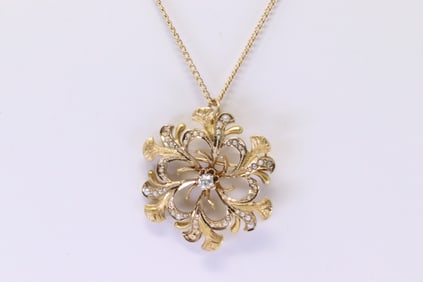 Vintage Flower Diamond Brooch & Pendant 10Kt.