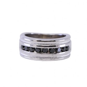 14Kt White Gold Black Diamond Ring
