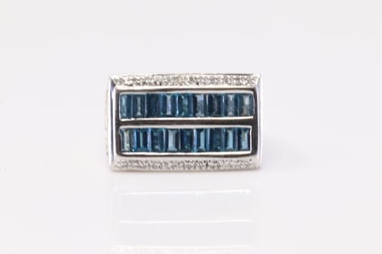 Blue Topaz & Diamond Ring 14Kt.
