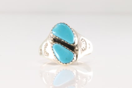 Native AmericaZuni Sterling Silver Turquoise Ring By M.L.