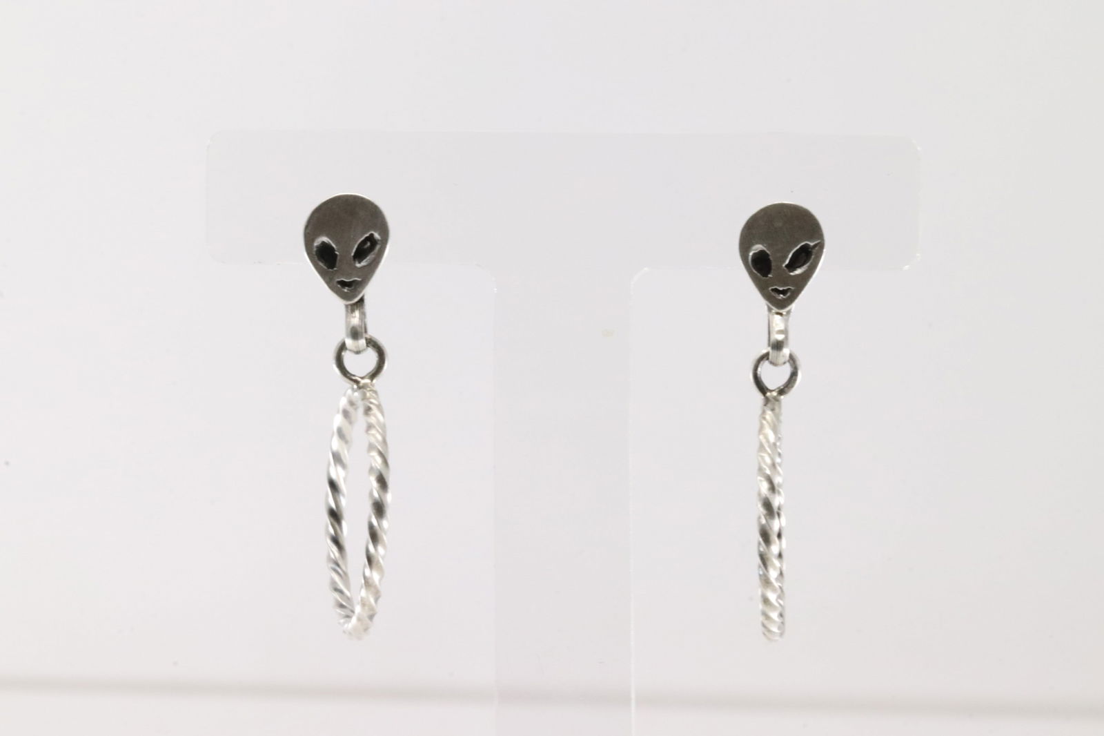 Native American Navajo Sterling Silver Alien Head Hoop Post Earring's By Sonyei Coho. (1 of 4)