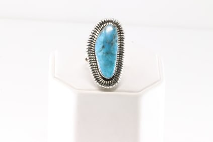 Native America Navajo Sterling Silver Turquoise Ring By Ryntanna Yazzie.
