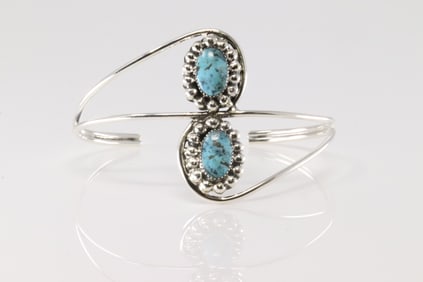 Native American Navajo Sterling Silver Turquoise Bracelet Cuff By Sadie Jim.