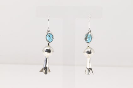 Native America Navajo Sterling Silver Turquoise Blossom Dangling Earring's.
