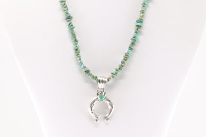 Native America Navajo Sterling Silver Turquoise Naja Necklace By Louise Joe.