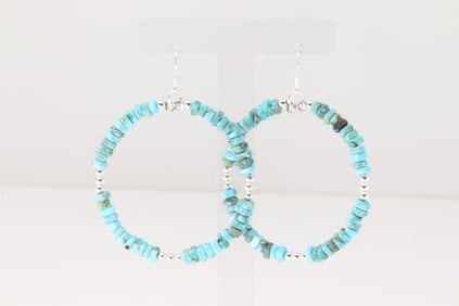 Native American Navajo Sterling Silver Turquoise Hoop Dangling Earring's.