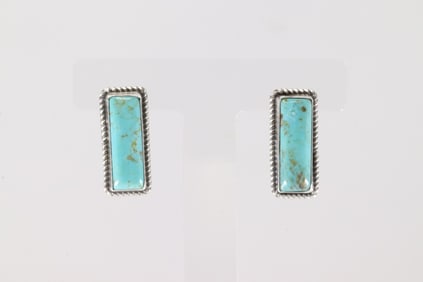 Native America Navajo Sterling Silver Kingman Turquoise Post Earring's By Judith Dixon.