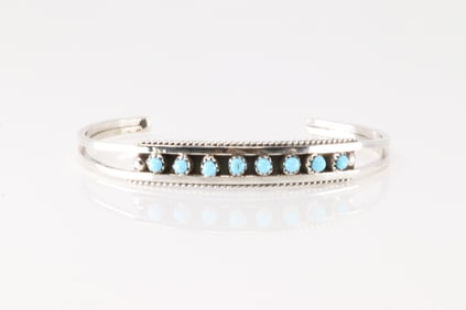 Native America Zuni Sterling Silver Turquoise Bracelet Cuff By Susie Livingston.