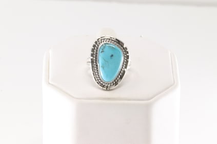 Native America Navajo Sterling Silver Turquoise Ring By J.Frank.