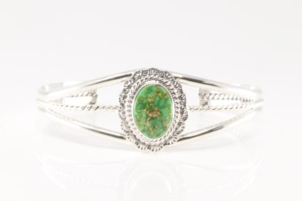 Native America Navajo Sterling Silver Turquoise Bracelet Cuff By A.C.