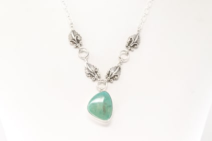 Native America Navajo Sterling Silver Turquoise Necklace By Verley Betone.