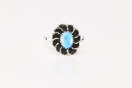 Native America Navajo Sterling Silver Turquoise Ring By Sadie Jim.