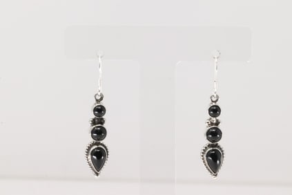 Native America Navajo Sterling Silver Black Onyx Dangling Earring's By Gary Shorty.